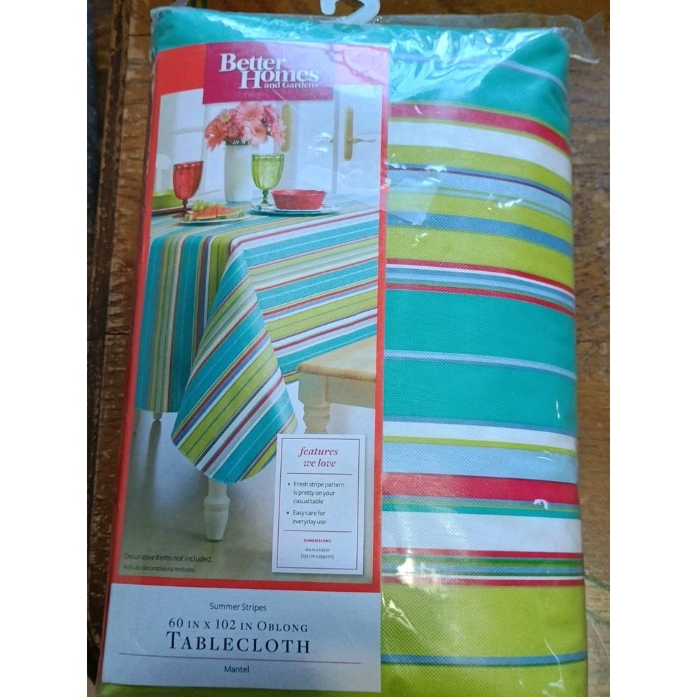 Better Homes Heavy Duty‎ Kitchen Tablecloth Textile Vinyl Stripes Oblong